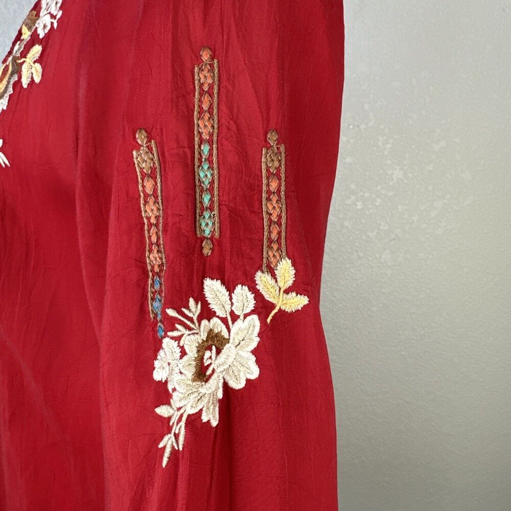 Johnny Was Scoop Neck Long Sleeve Floral Embroidered Tunic Top Shirt Size S Red - Picture 5 of 11